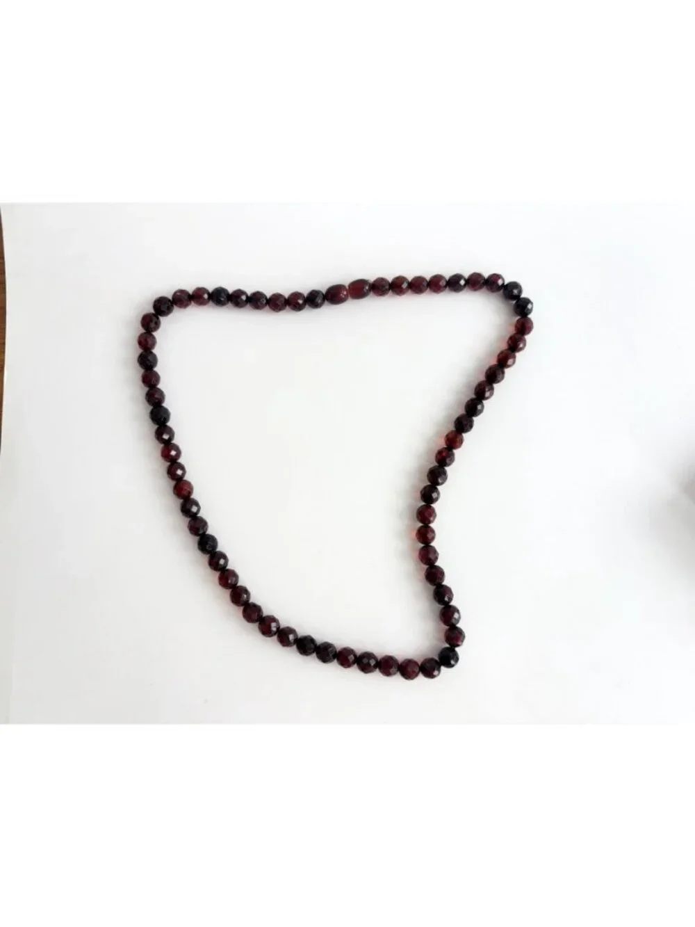 Round Faceted Round Cherry Amber Stone Vintage Beaded Art Deco Necklace - 17